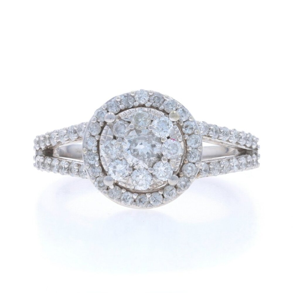 White Gold Diamond Cluster Halo Engagement Ring 10k 1.00ctw